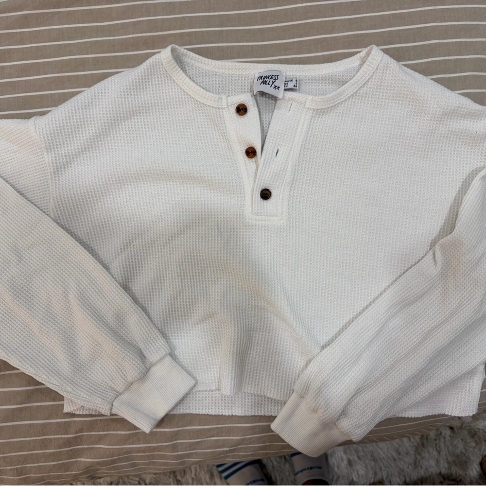 Princess Polly White Thermal Henley